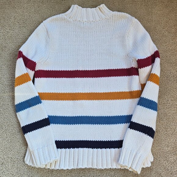 NWOT L.L. Bean Signature Striped Chunky Knit Fisherman's Sweater XS - Picture 5 of 6